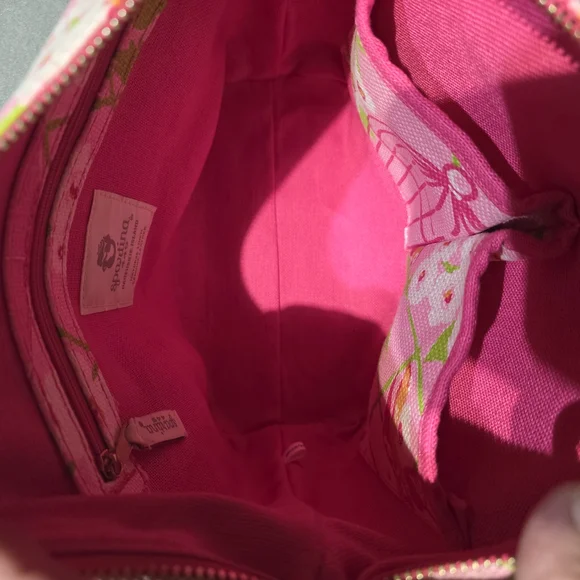 Spartina 449 Pink & White Floral Birdcage Tote EXCELLENT Cond L:13 H:10 - Picture 7 of 13
